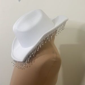 White Cowgirl Hat with Faux Crystal Fringe